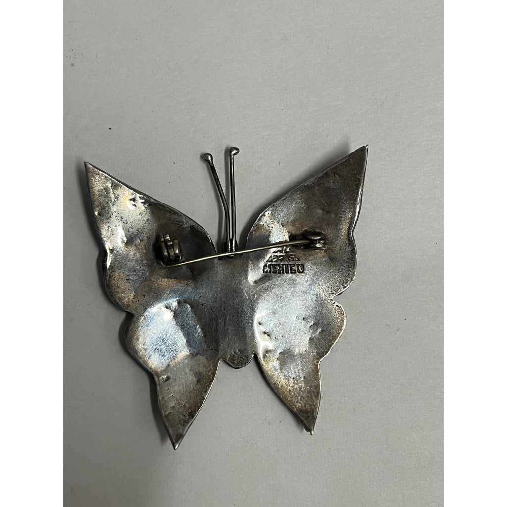 Vintage Sterling Silver .925 Abalone Butterfly Brooch Pin Taxco Mexico 2" x 2"