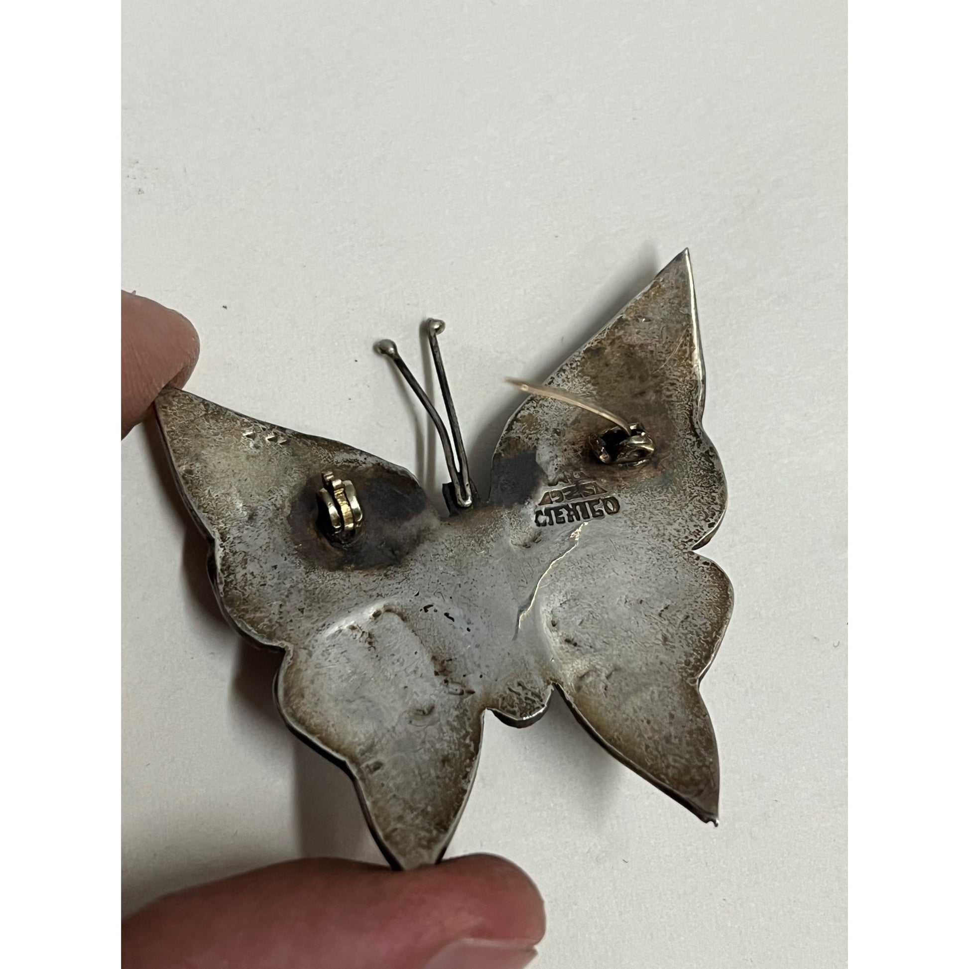 Vintage Sterling Silver .925 Abalone Butterfly Brooch Pin Taxco Mexico 2" x 2"