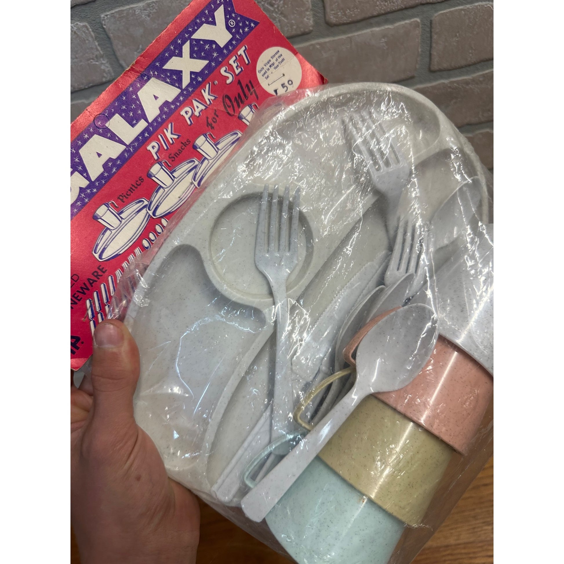 Vintage 1950s Galaxy Pik Pak Picnic Set Melmac Styrene Stoneware NOS
