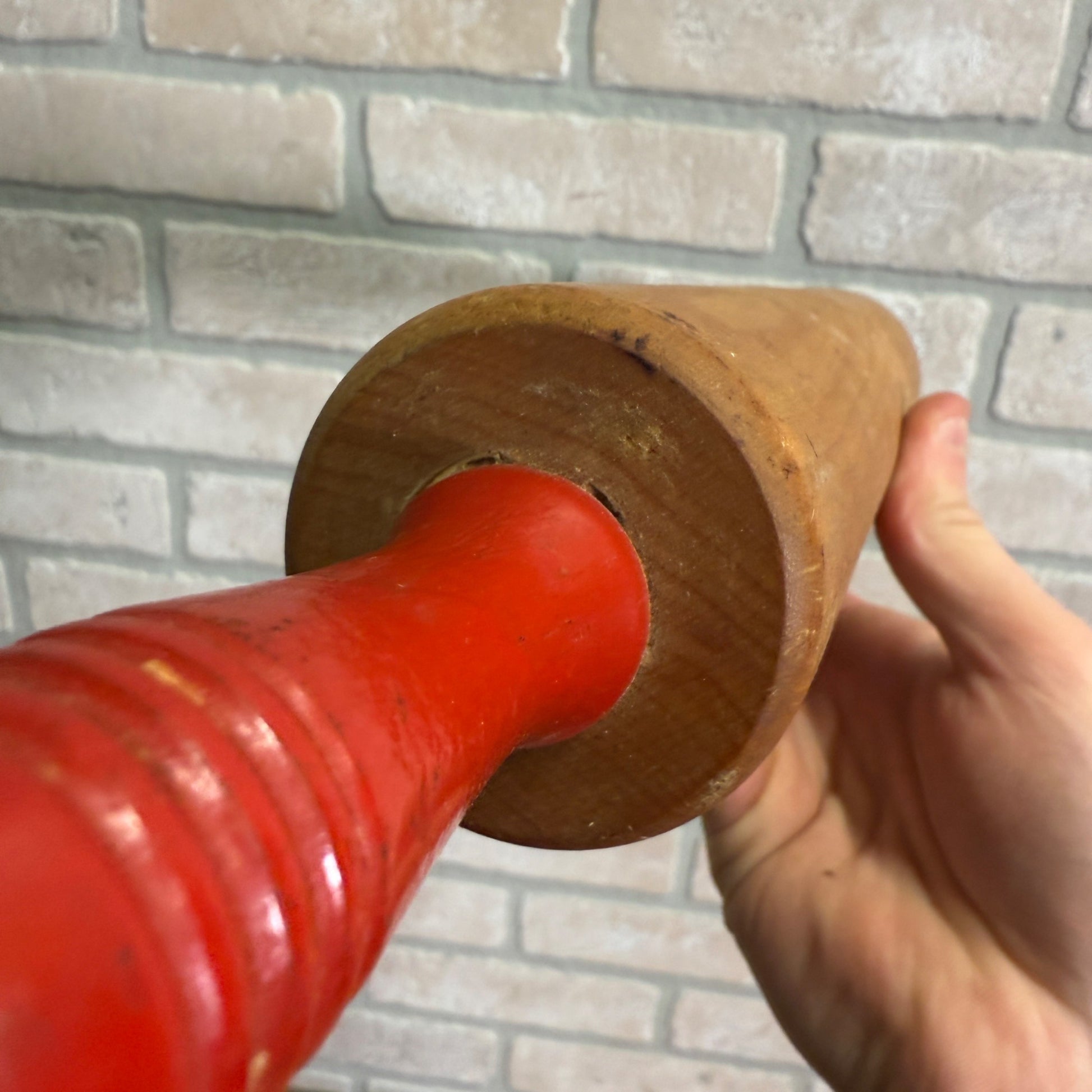 Antique Primitive Red Handle Rolling Pin Kitchen Utensil Tool Farmhouse Decor