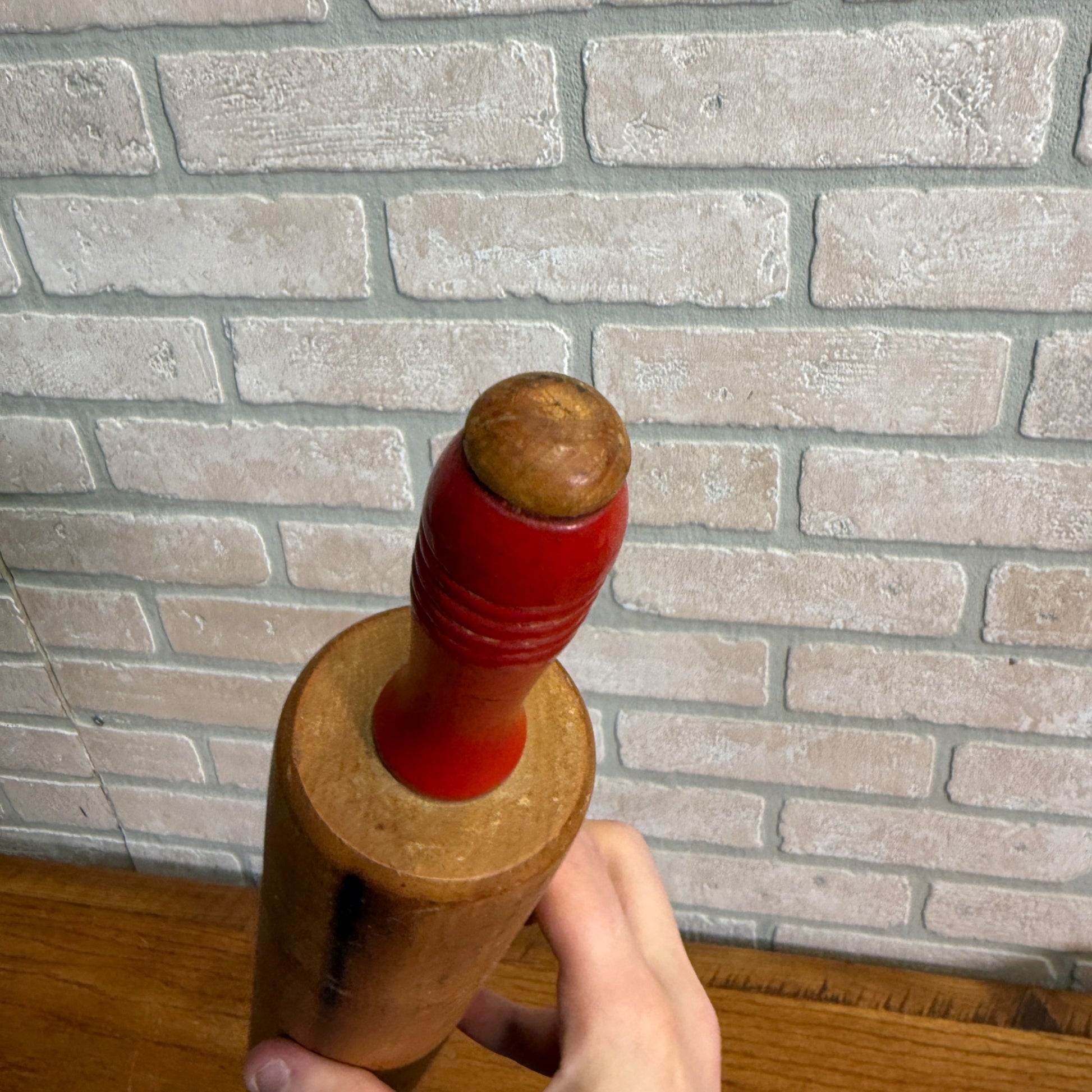 Antique Primitive Red Handle Rolling Pin Kitchen Utensil Tool Farmhouse Decor