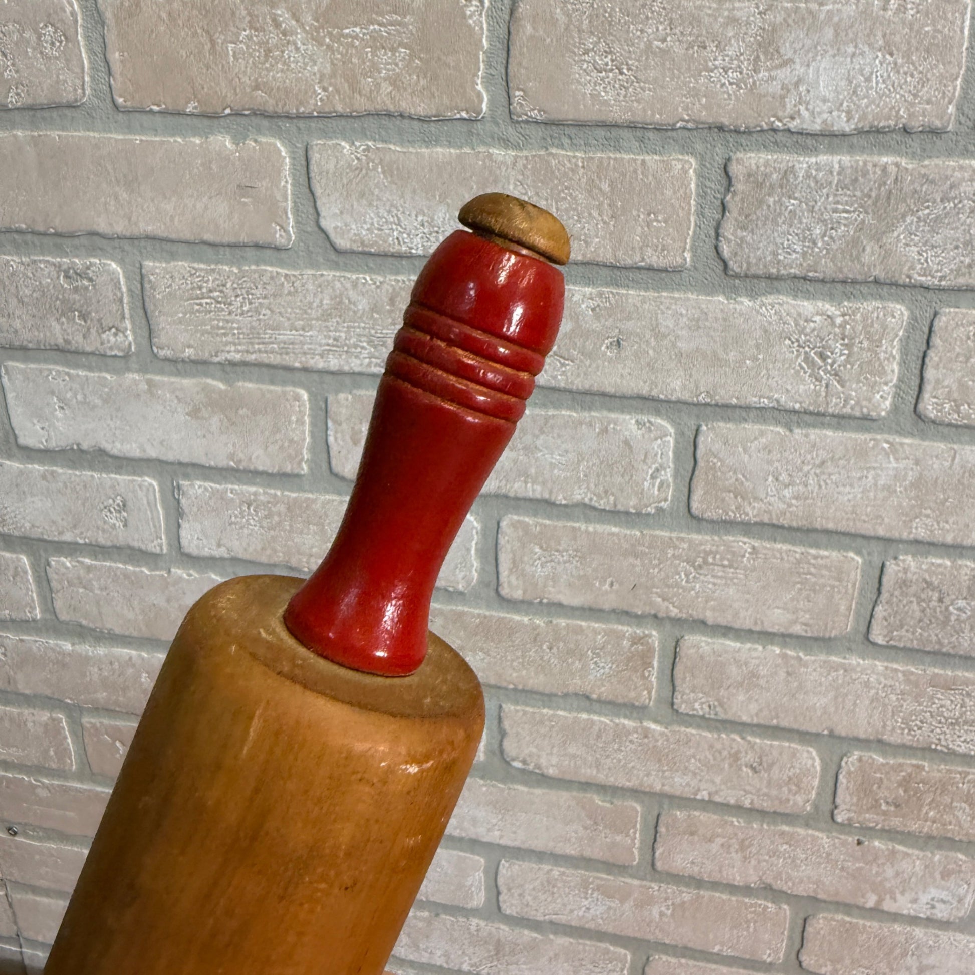 Antique Primitive Red Handle Rolling Pin Kitchen Utensil Tool Farmhouse Decor