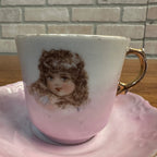Antique Ceramic Rose Pink Victorian Gold Gilt Tea Cup & Saucer Girl
