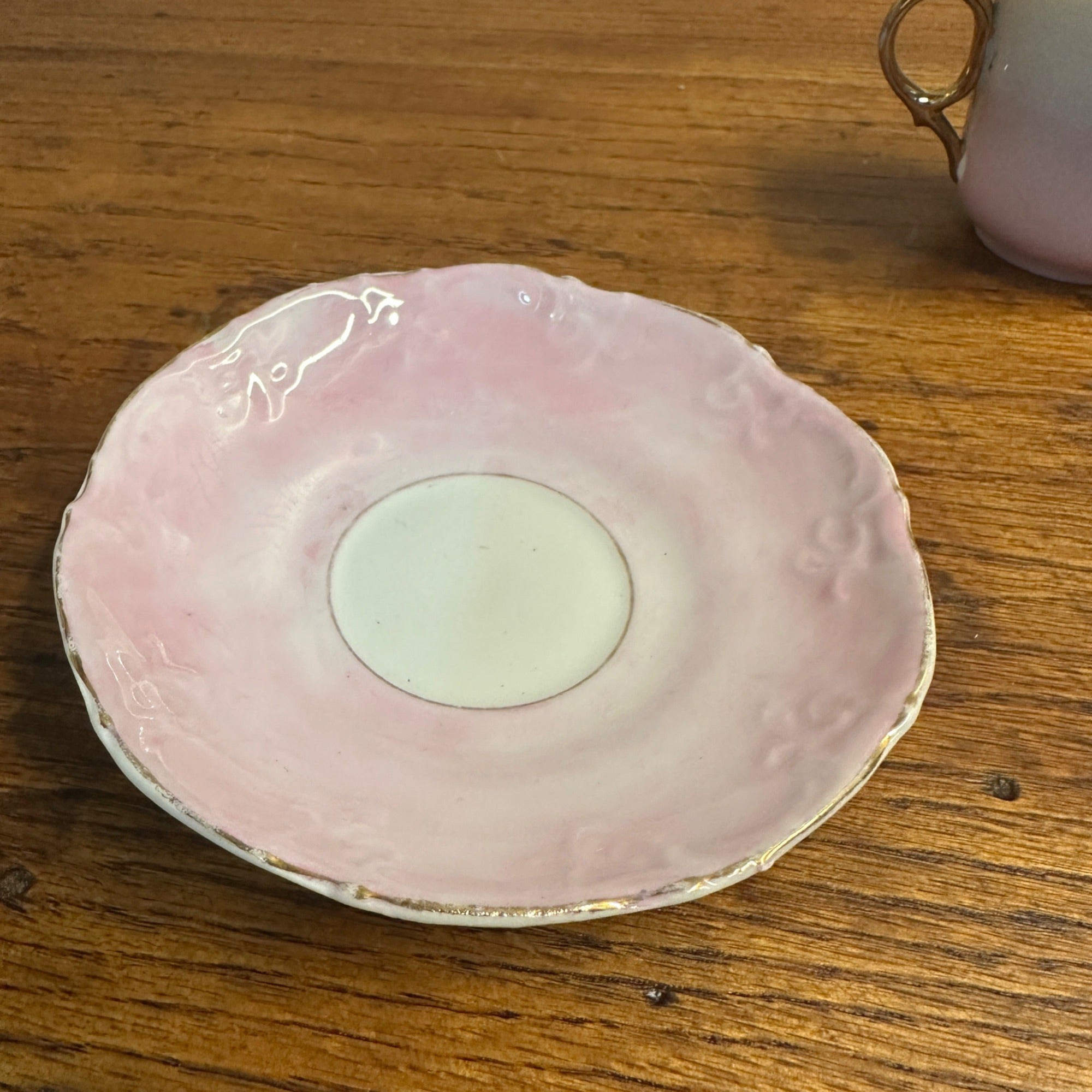 Antique Ceramic Rose Pink Victorian Gold Gilt Tea Cup & Saucer Girl