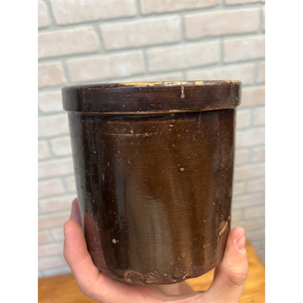 Antique Primitive 10th Small 5" Albany Glaze Stoneware Jar / Beater Jar Crock