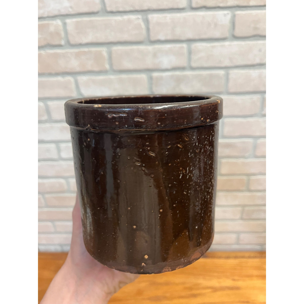 Antique Primitive 10th Small 5" Albany Glaze Stoneware Jar / Beater Jar Crock