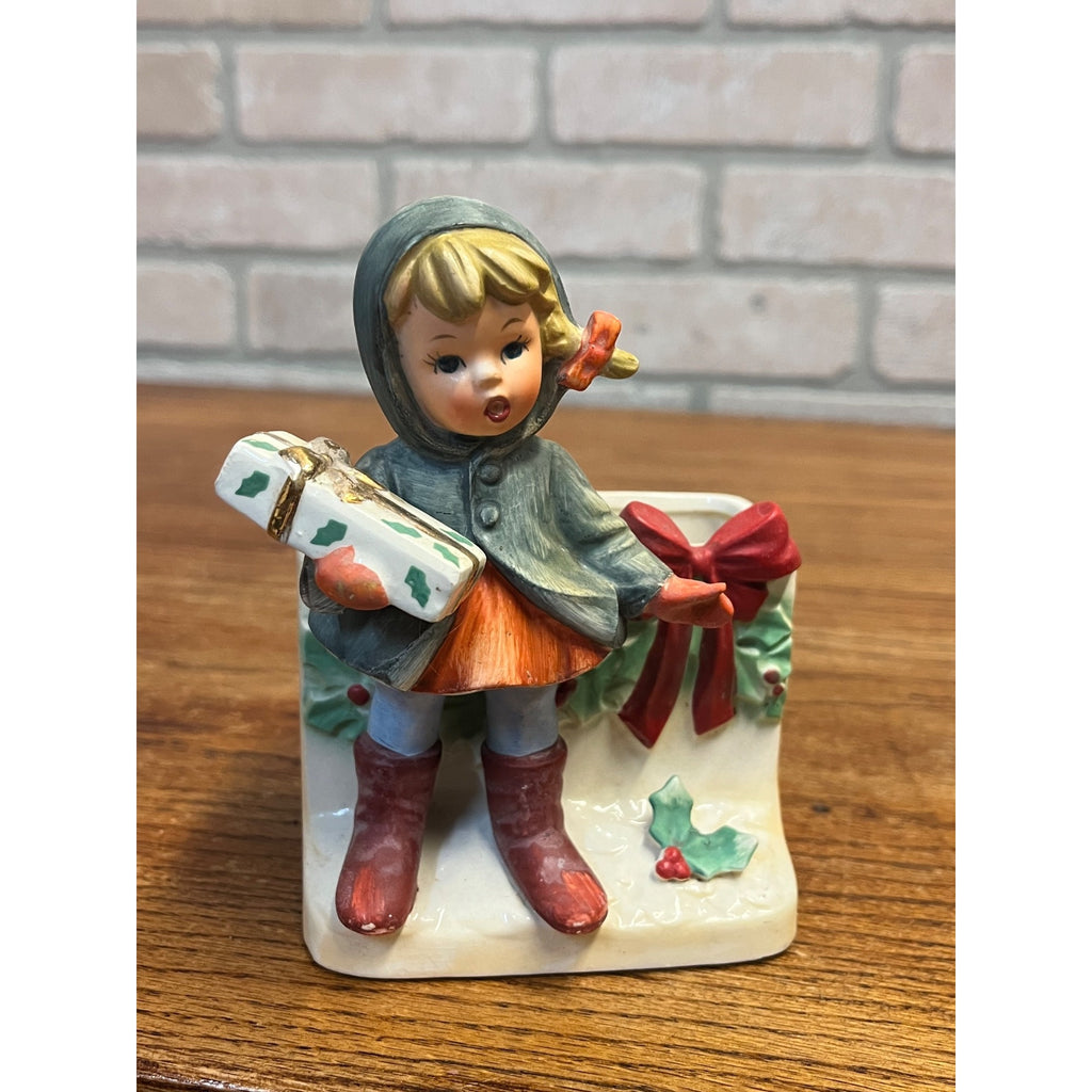 Vintage 1950’s MCM Napcoware Christmas Shopper Girl With Gift Planter Vase X8370