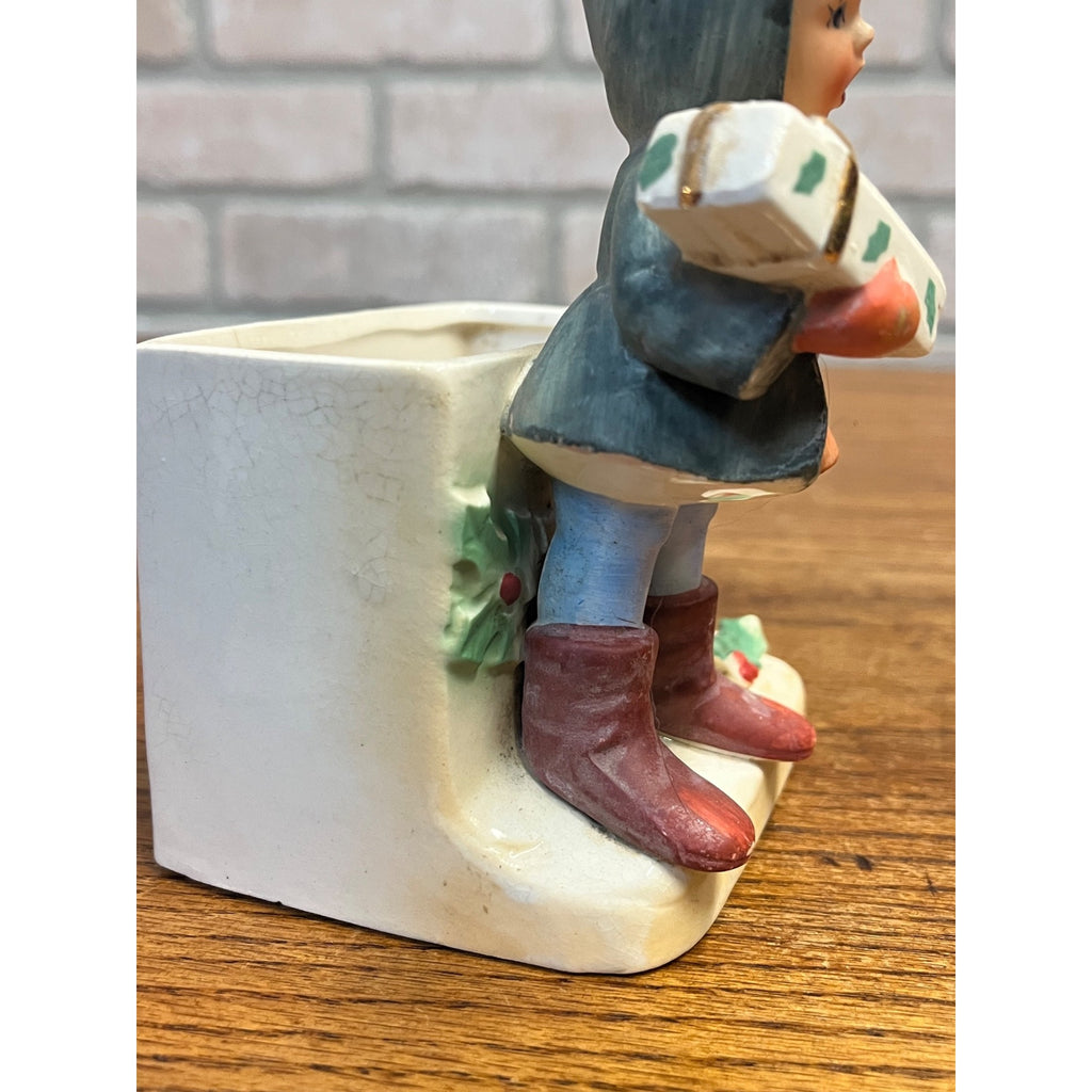 Vintage 1950’s MCM Napcoware Christmas Shopper Girl With Gift Planter Vase X8370