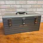 Vintage Sears Craftsman Gray Metal Tool Box Tote Red Tray Great Shape Ribbed
