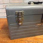 Vintage Sears Craftsman Gray Metal Tool Box Tote Red Tray Great Shape Ribbed