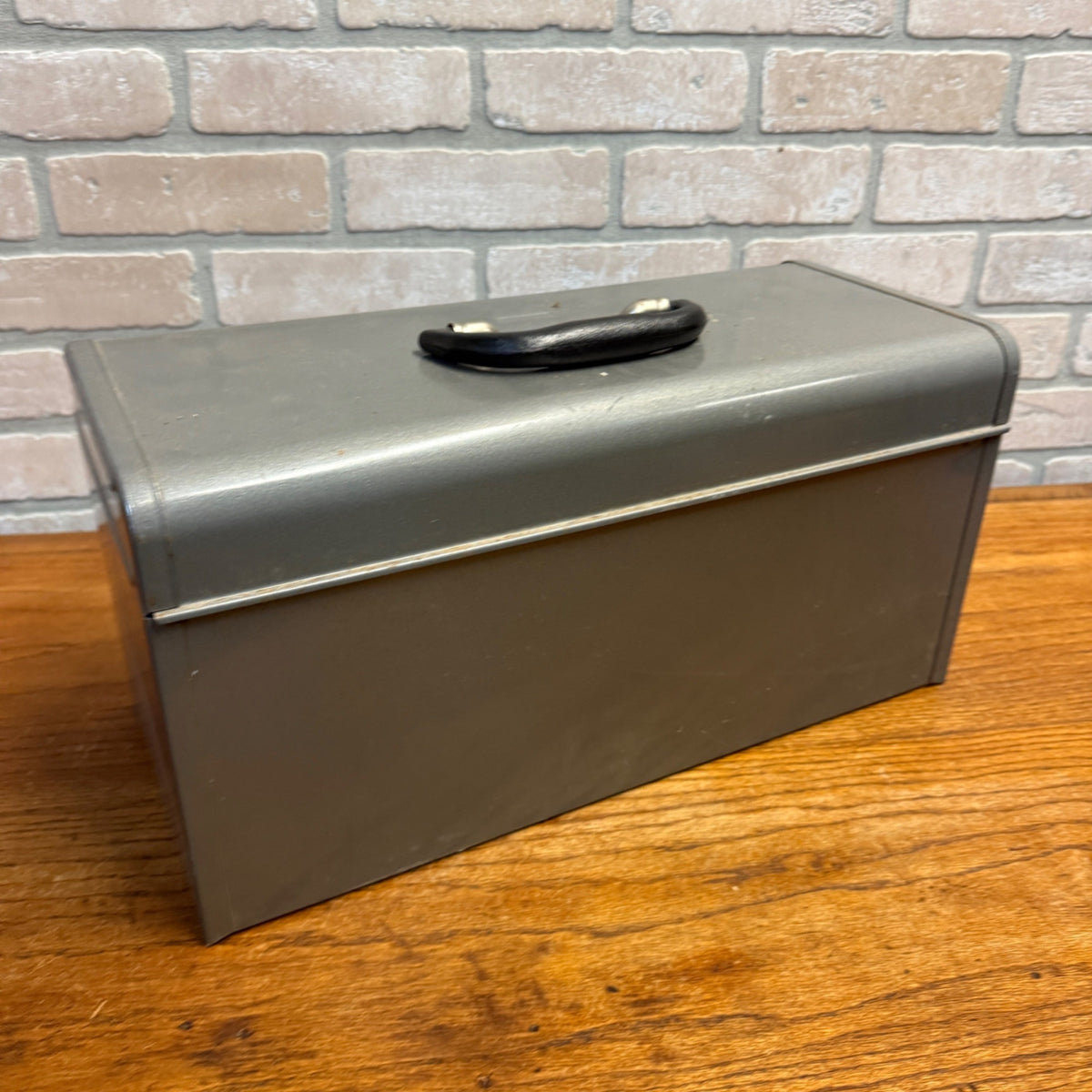 Vintage Sears Craftsman Gray Metal Tool Box Tote Red Tray Great Shape Ribbed