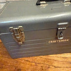 Vintage Sears Craftsman Gray Metal Tool Box Tote Red Tray Great Shape Ribbed