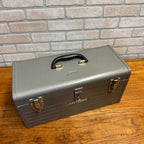 Vintage Sears Craftsman Gray Metal Tool Box Tote Red Tray Great Shape Ribbed
