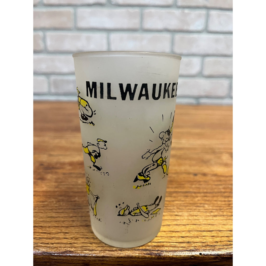 RARE Vintage 1950s Milwaukee Braves Frosted Glass Tumbler Baseball Hazel Atlas