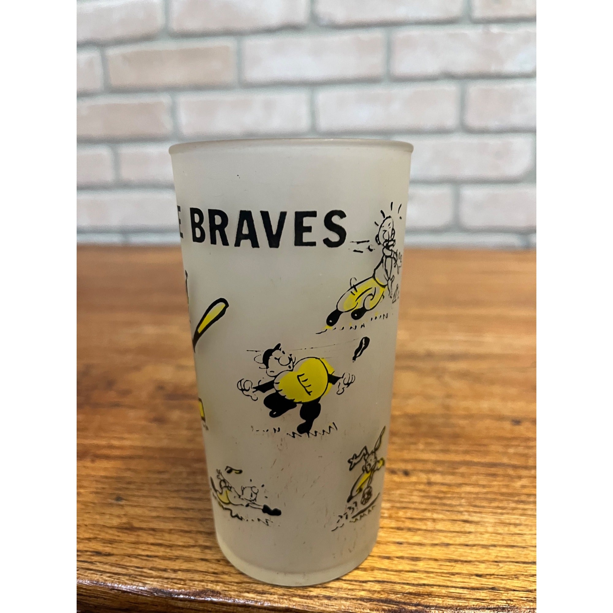 RARE Vintage 1950s Milwaukee Braves Frosted Glass Tumbler Baseball Hazel Atlas