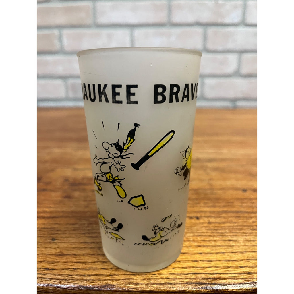 RARE Vintage 1950s Milwaukee Braves Frosted Glass Tumbler Baseball Hazel Atlas
