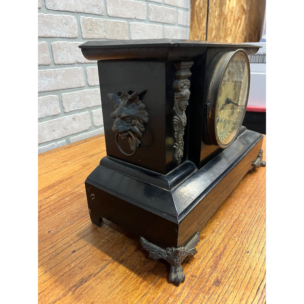 Antique c1890s New Haven Cast Iron Mantel Clock w/ Lions & Ladies - Part/Repair