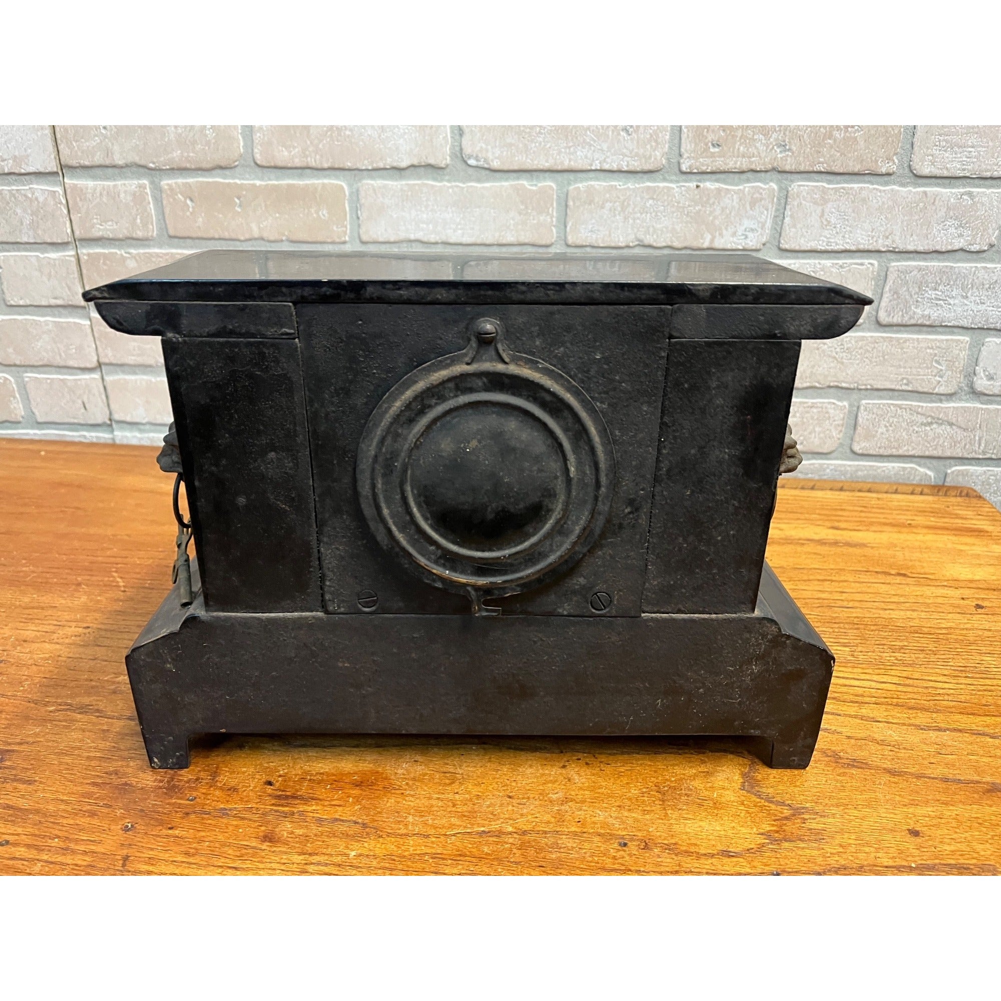 Antique c1890s New Haven Cast Iron Mantel Clock w/ Lions & Ladies - Part/Repair