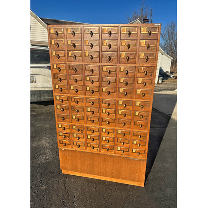 Vintage 72-Drawer Library Card Catalog File Cabinet Sold Wood Mid-Century