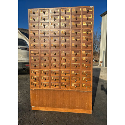 Vintage 72-Drawer Library Card Catalog File Cabinet Sold Wood Mid-Century