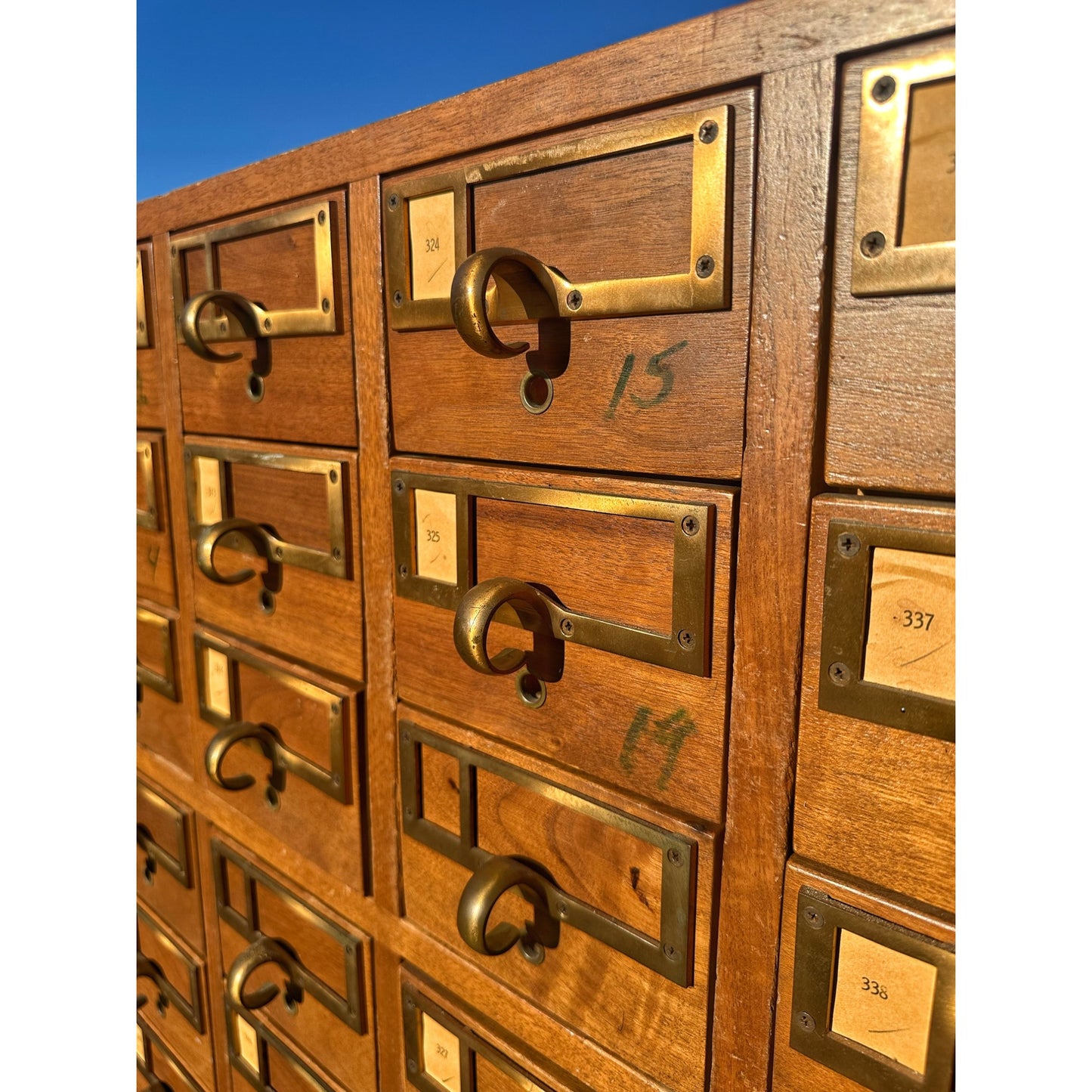 Vintage 72-Drawer Library Card Catalog File Cabinet Sold Wood Mid-Century