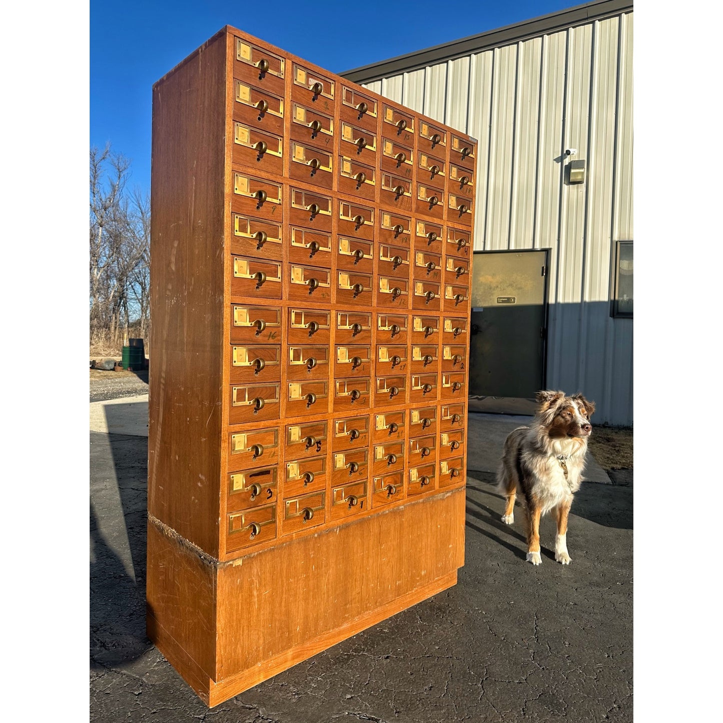 Vintage 72-Drawer Library Card Catalog File Cabinet Sold Wood Mid-Century