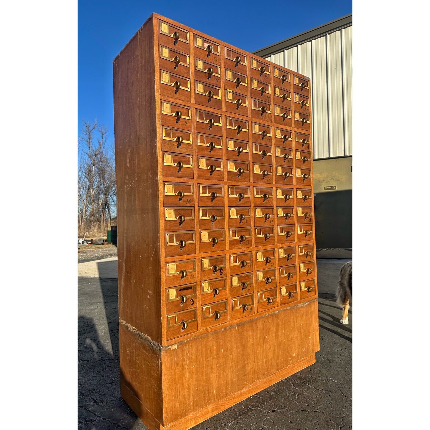 Vintage 72-Drawer Library Card Catalog File Cabinet Sold Wood Mid-Century