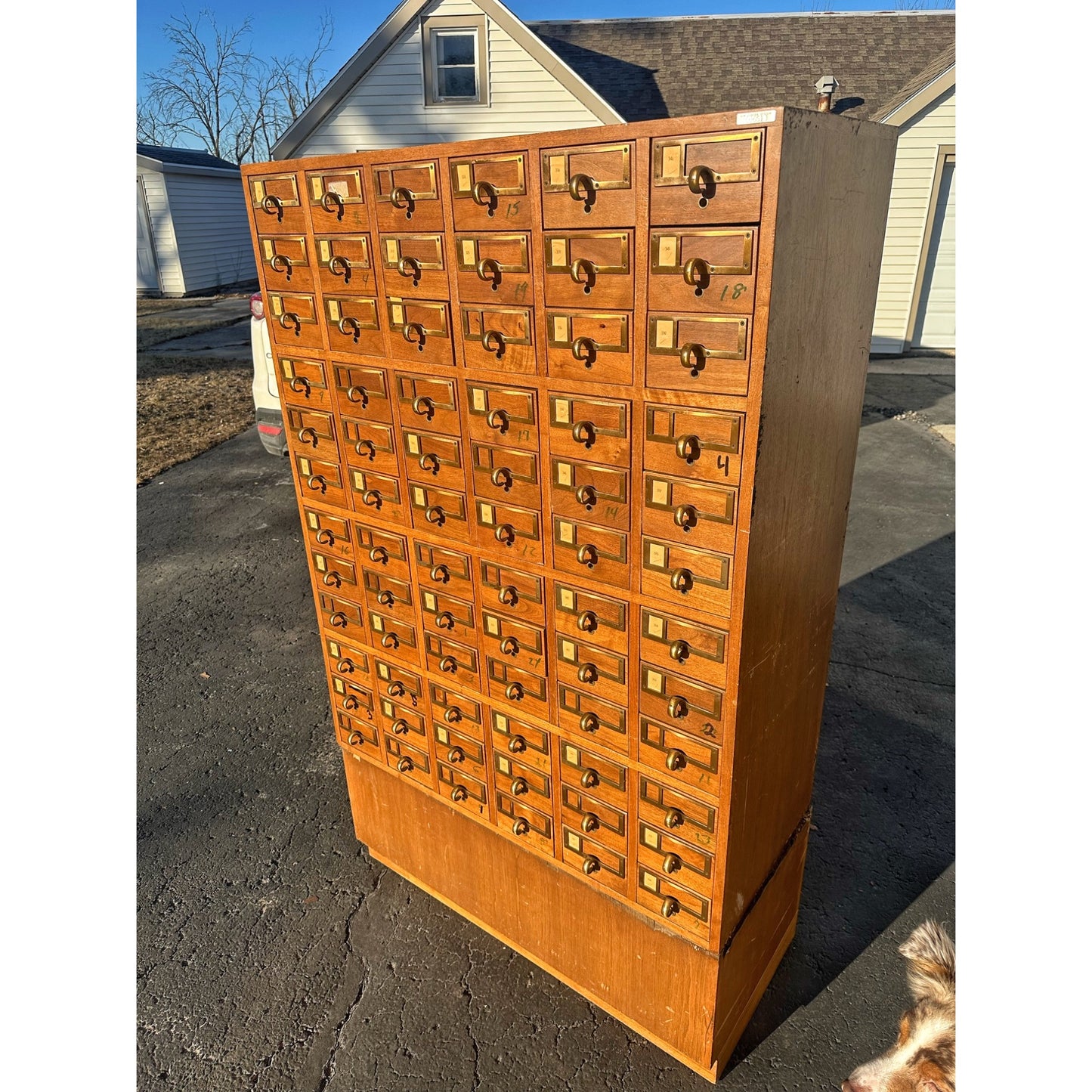 Vintage 72-Drawer Library Card Catalog File Cabinet Sold Wood Mid-Century