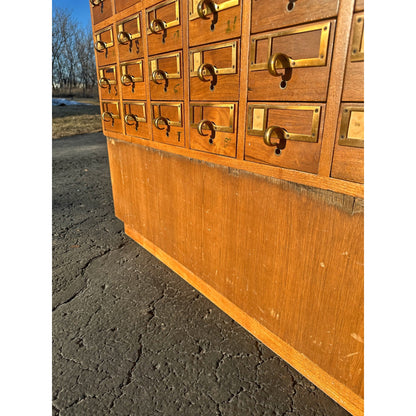 Vintage 72-Drawer Library Card Catalog File Cabinet Sold Wood Mid-Century