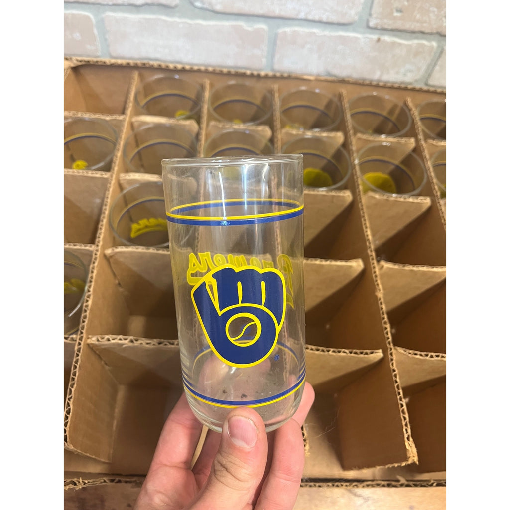 Vintage 1980s Milwaukee Brewers Baseball Glasses Barware Set of 21 - NOS New Old Stock