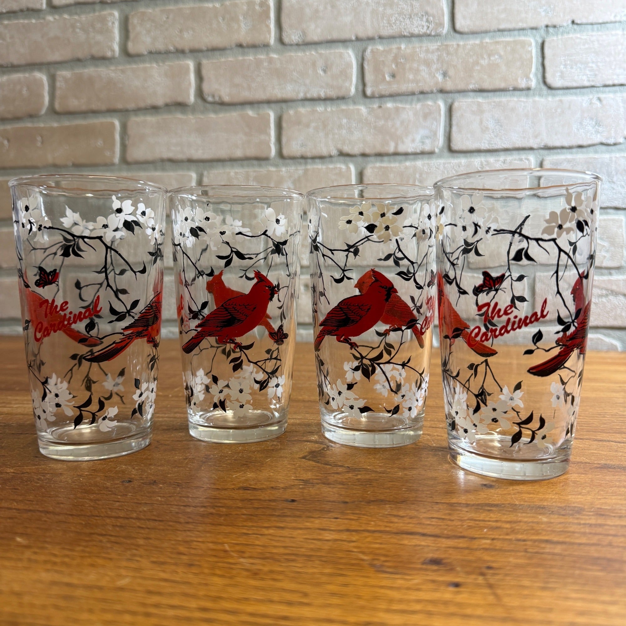Vintage Hazel Atlas "The Cardinal" Mid-Century Drinking Glasses Tumblers Set (4)