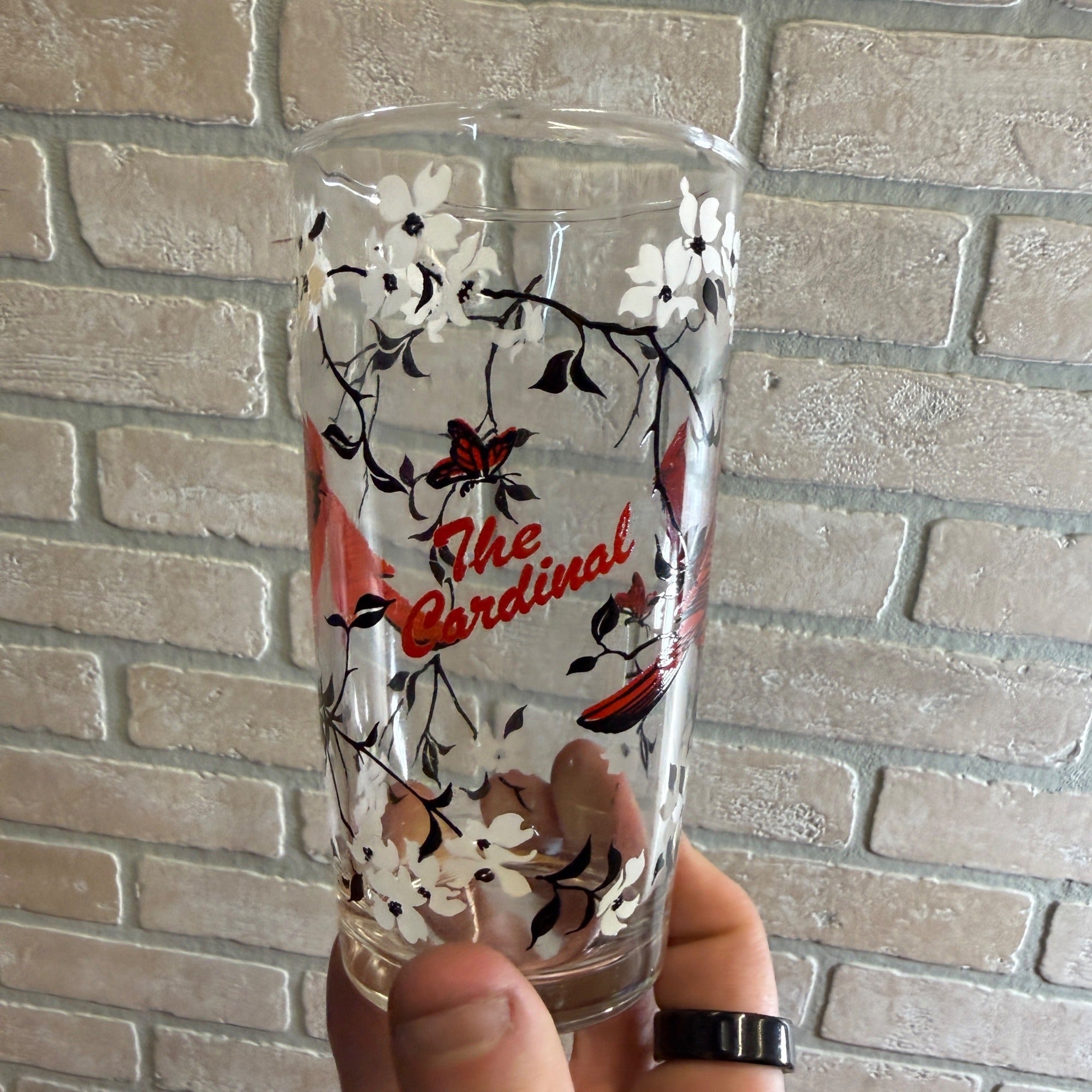 Vintage Hazel Atlas "The Cardinal" Mid-Century Drinking Glasses Tumblers Set (4)