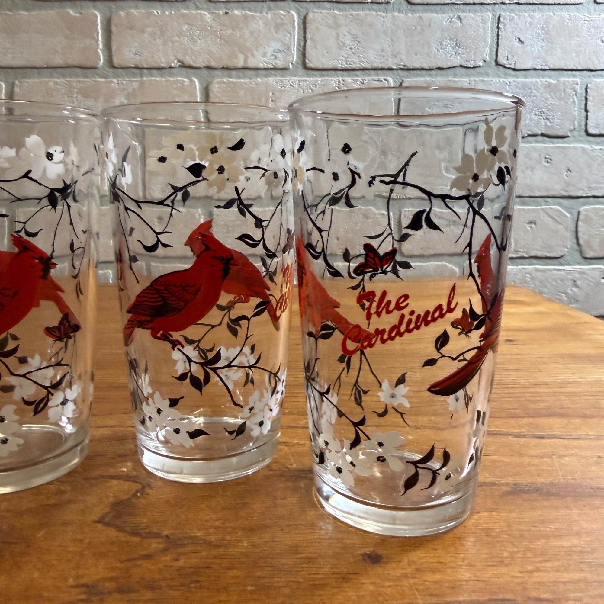 Vintage Hazel Atlas "The Cardinal" Mid-Century Drinking Glasses Tumblers Set (4)