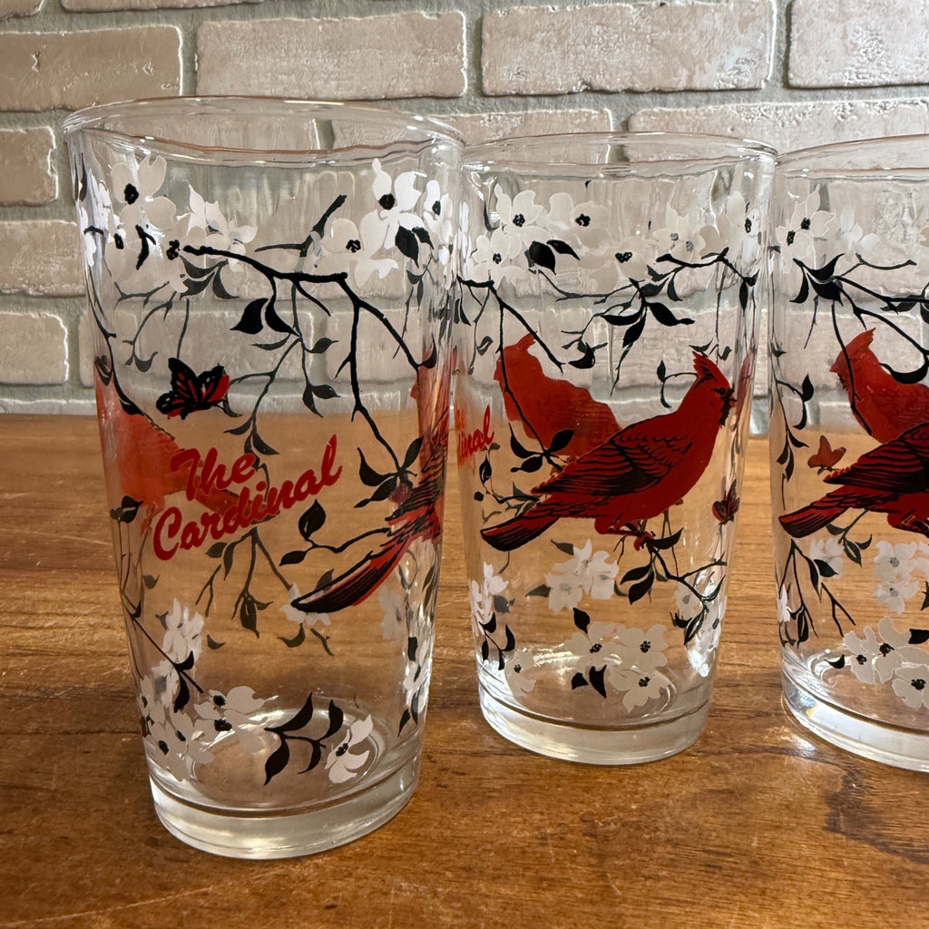 Vintage Hazel Atlas "The Cardinal" Mid-Century Drinking Glasses Tumblers Set (4)