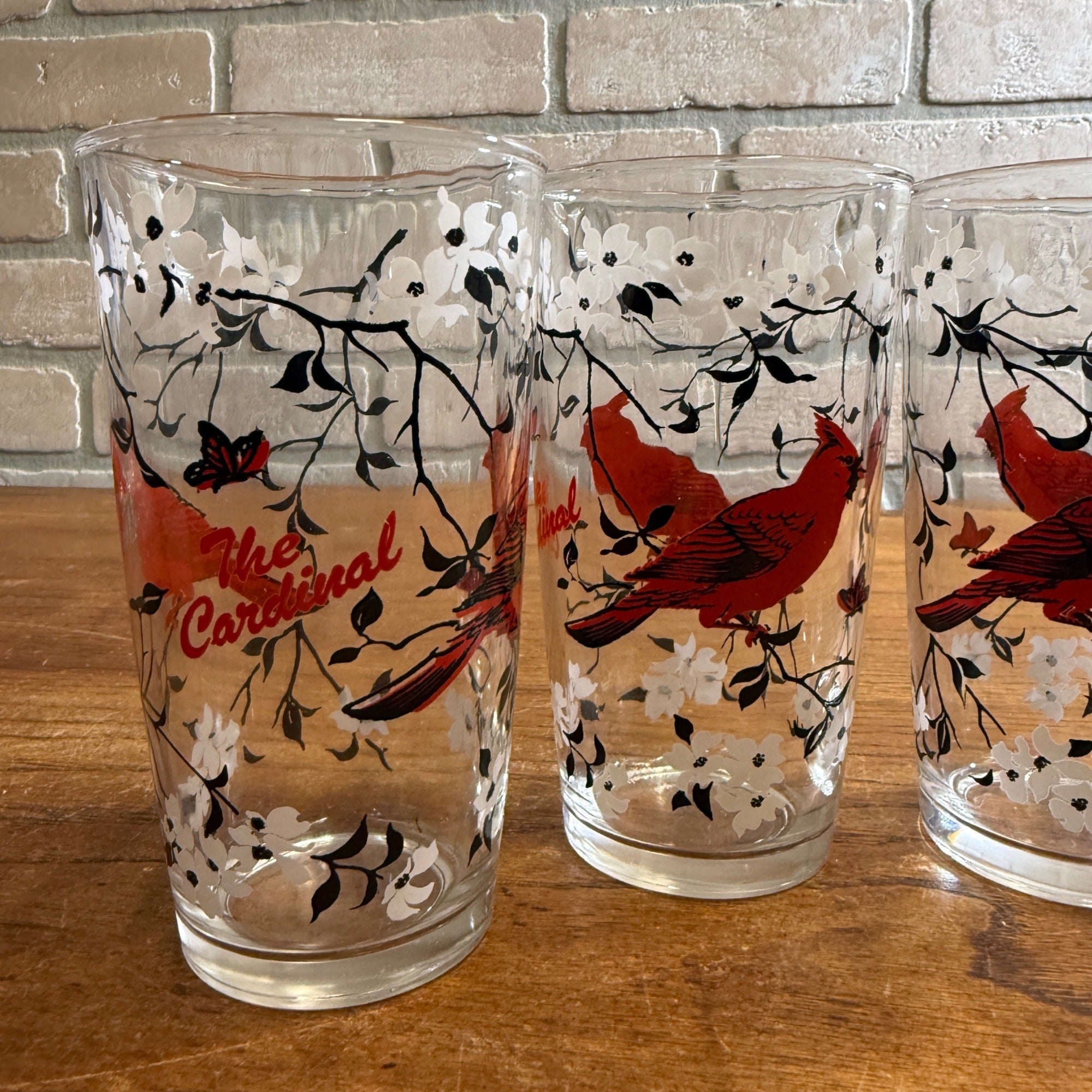 Vintage Hazel Atlas "The Cardinal" Mid-Century Drinking Glasses Tumblers Set (4)