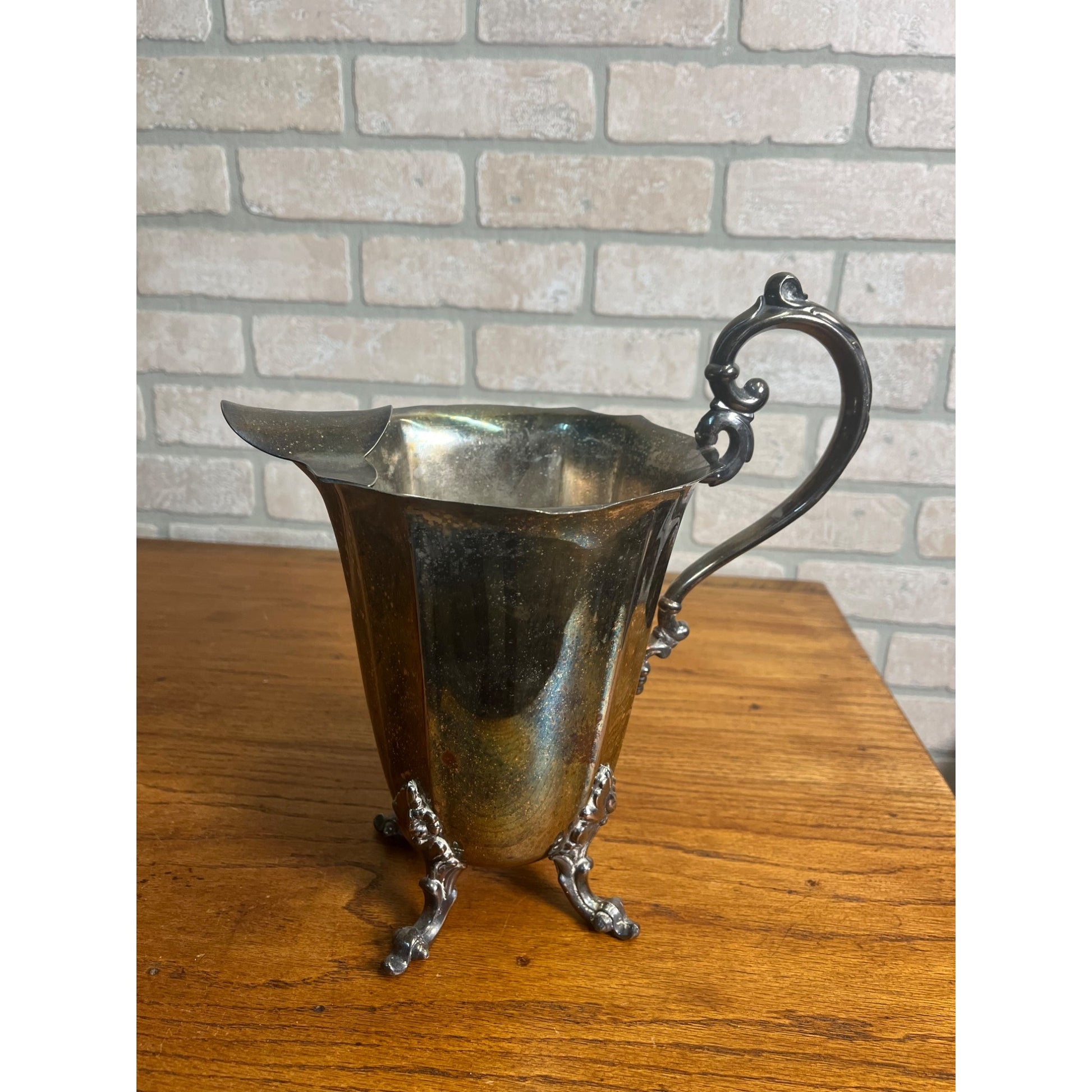 Antique Victorian Silver Plate On Copper Water/Wine Pitcher w/ Ice Lip