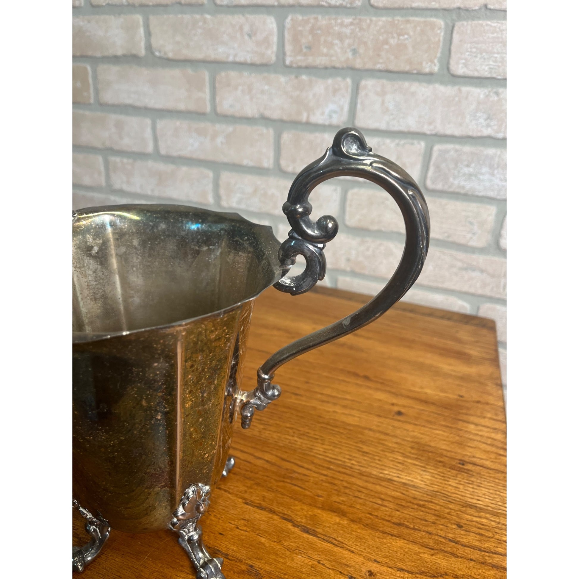 Antique Victorian Silver Plate On Copper Water/Wine Pitcher w/ Ice Lip