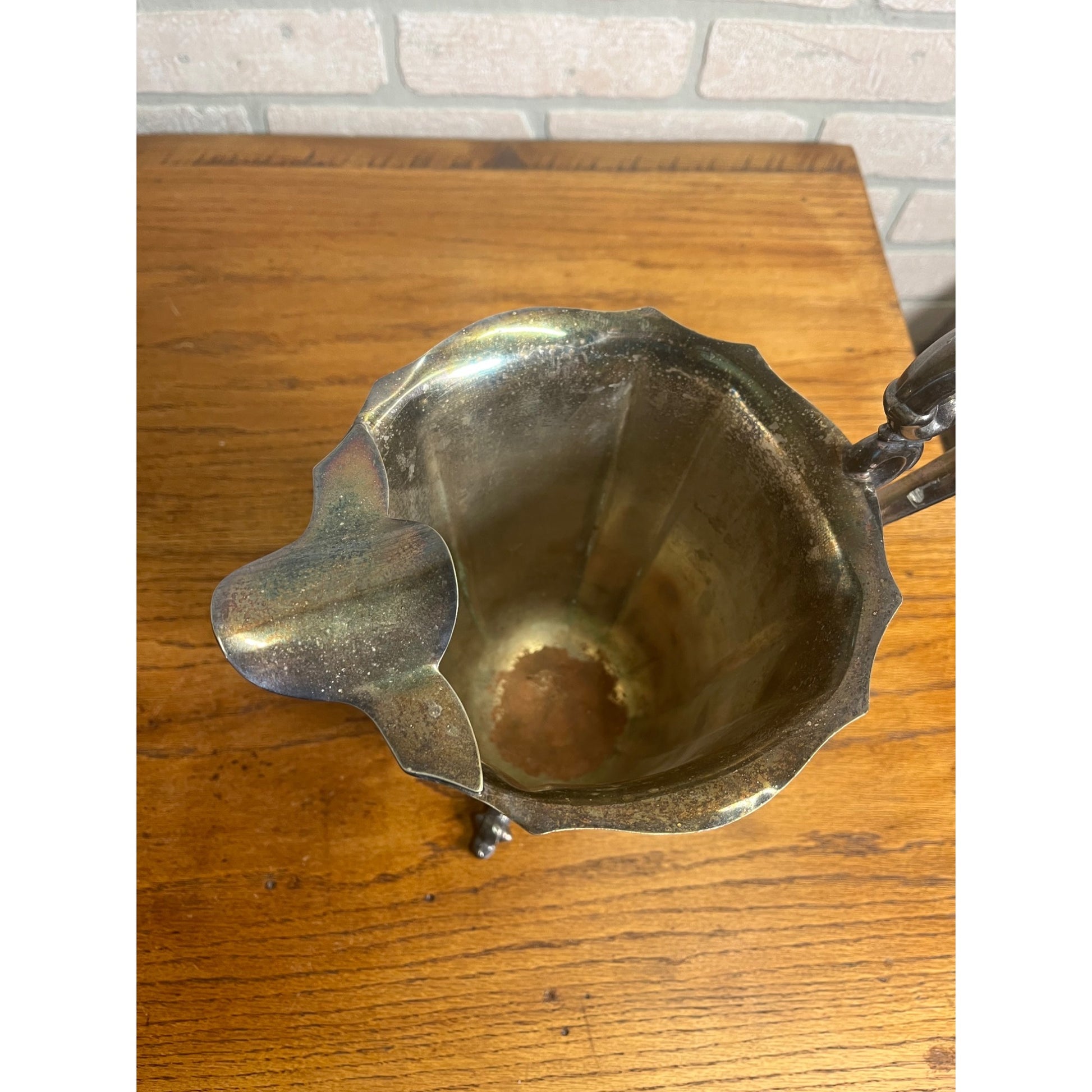 Antique Victorian Silver Plate On Copper Water/Wine Pitcher w/ Ice Lip