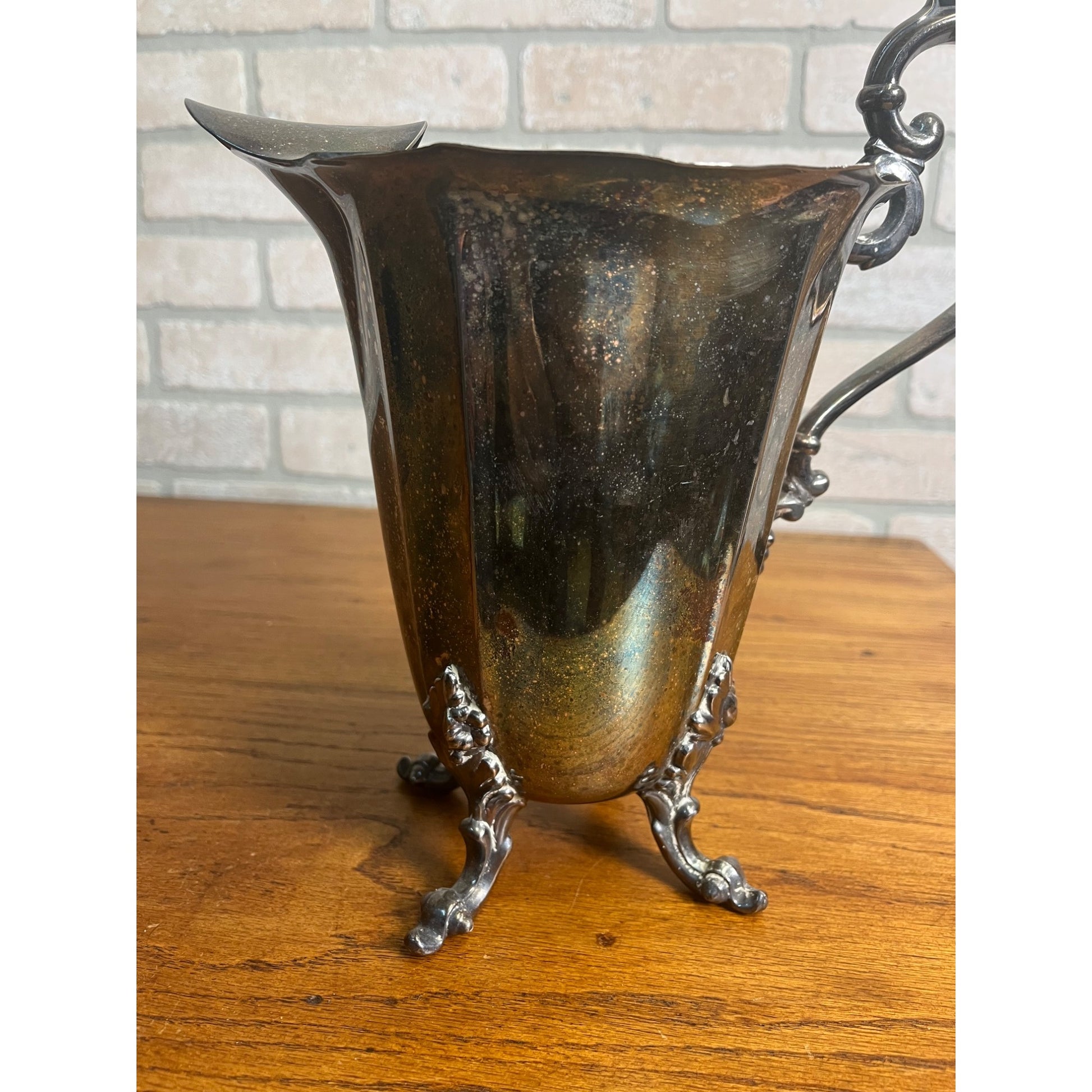 Antique Victorian Silver Plate On Copper Water/Wine Pitcher w/ Ice Lip
