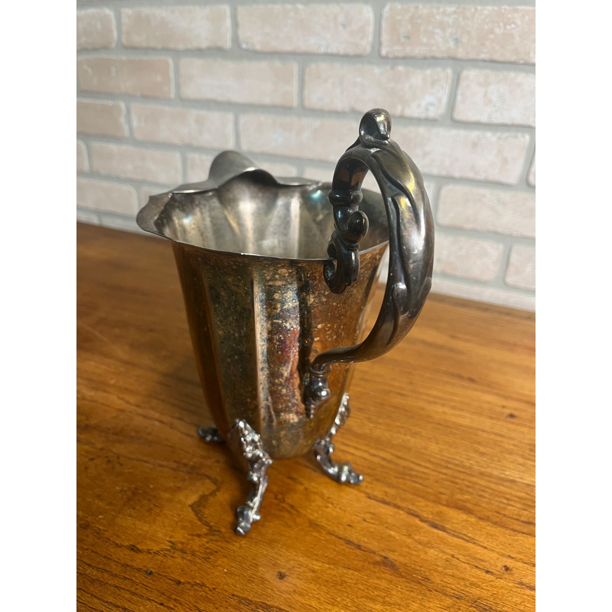 Antique Victorian Silver Plate On Copper Water/Wine Pitcher w/ Ice Lip