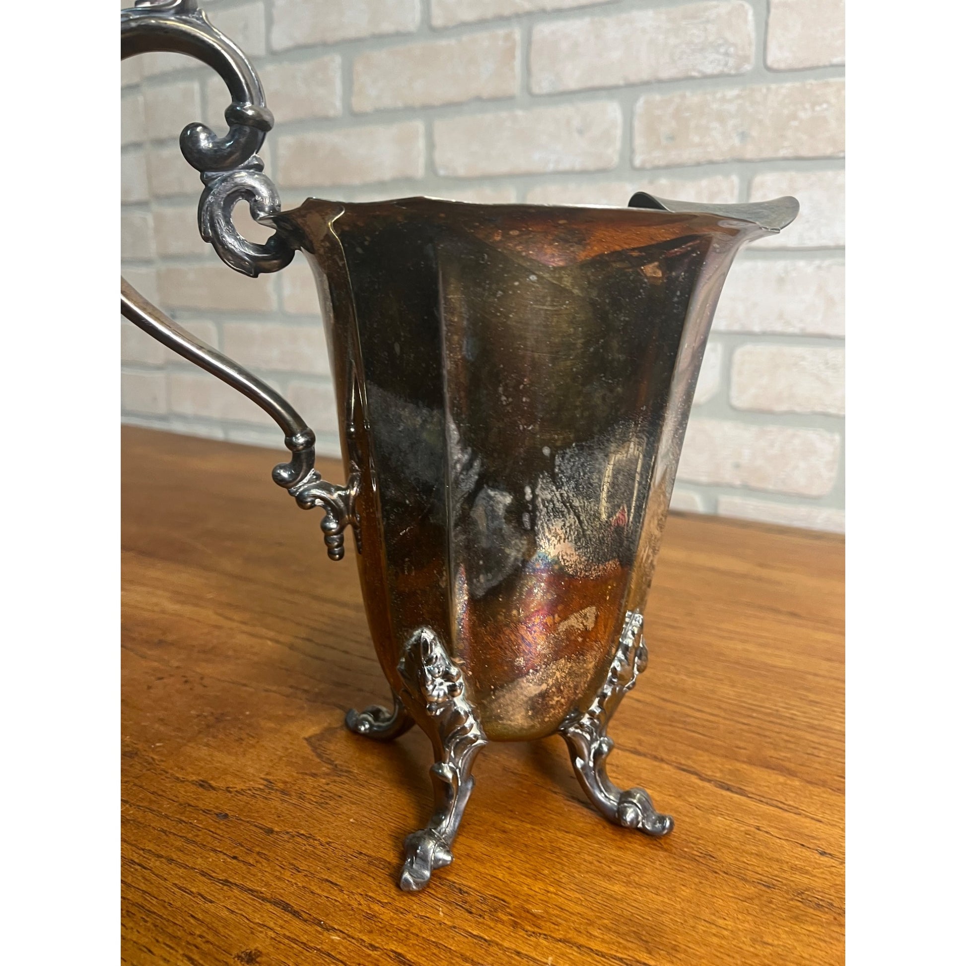 Antique Victorian Silver Plate On Copper Water/Wine Pitcher w/ Ice Lip