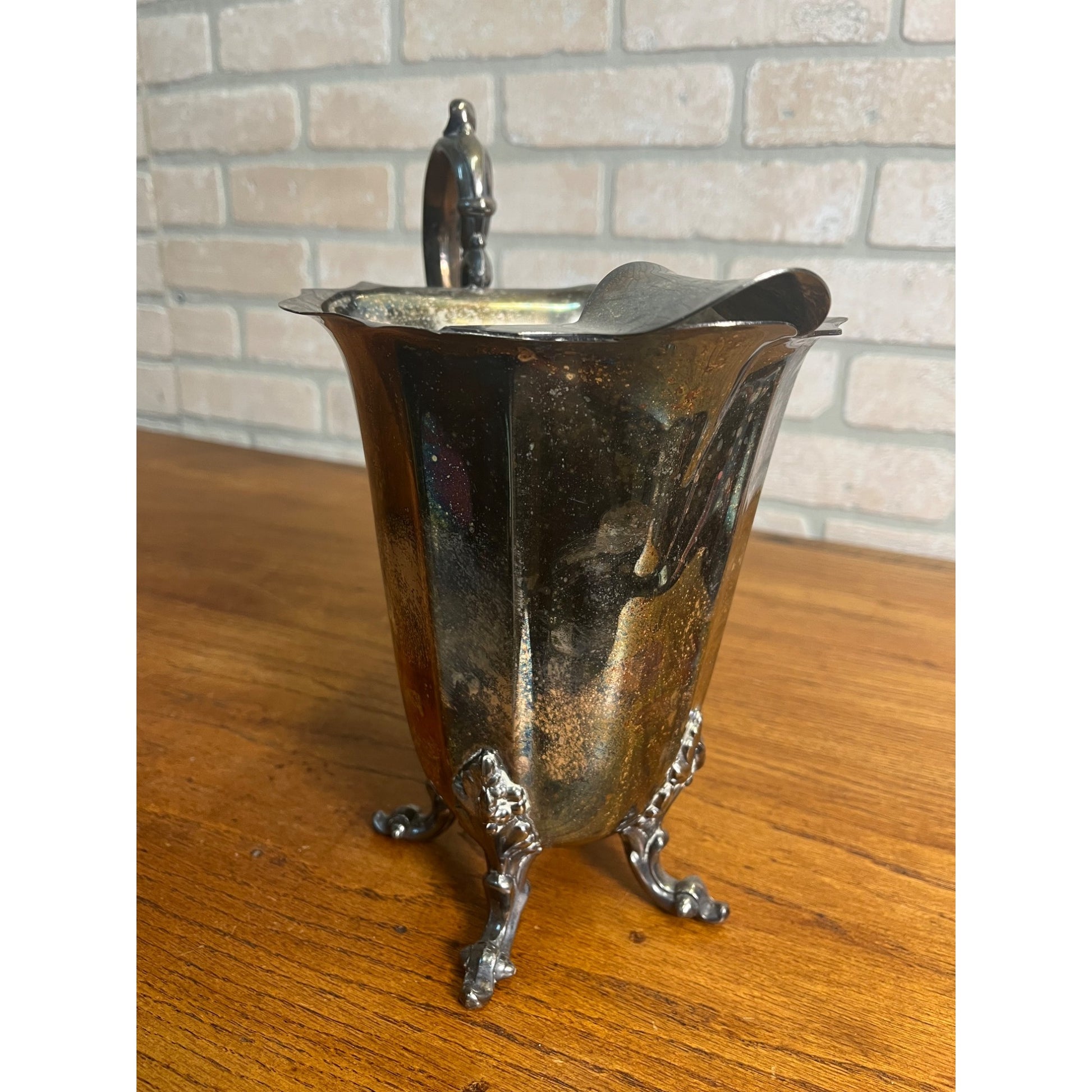 Antique Victorian Silver Plate On Copper Water/Wine Pitcher w/ Ice Lip