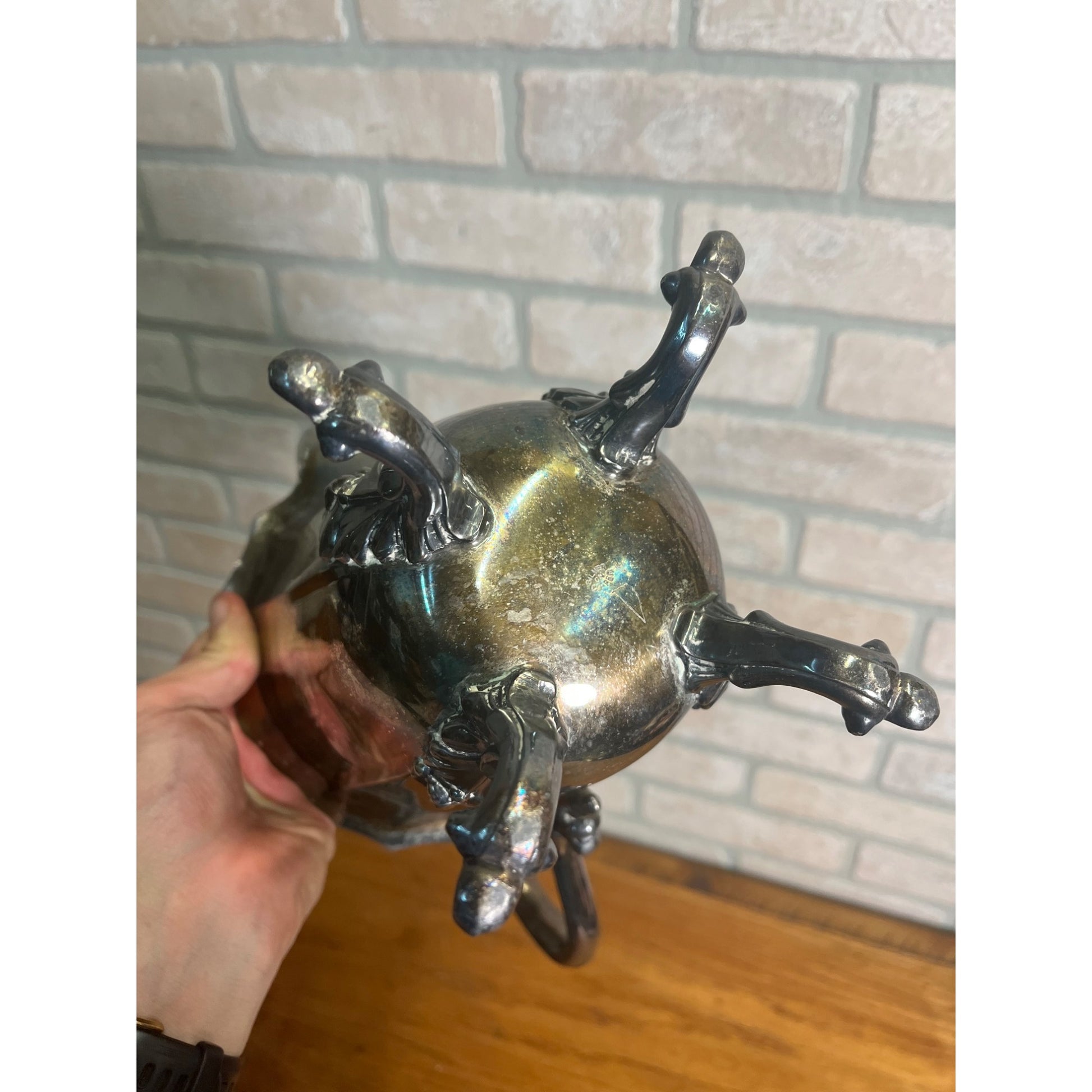 Antique Victorian Silver Plate On Copper Water/Wine Pitcher w/ Ice Lip