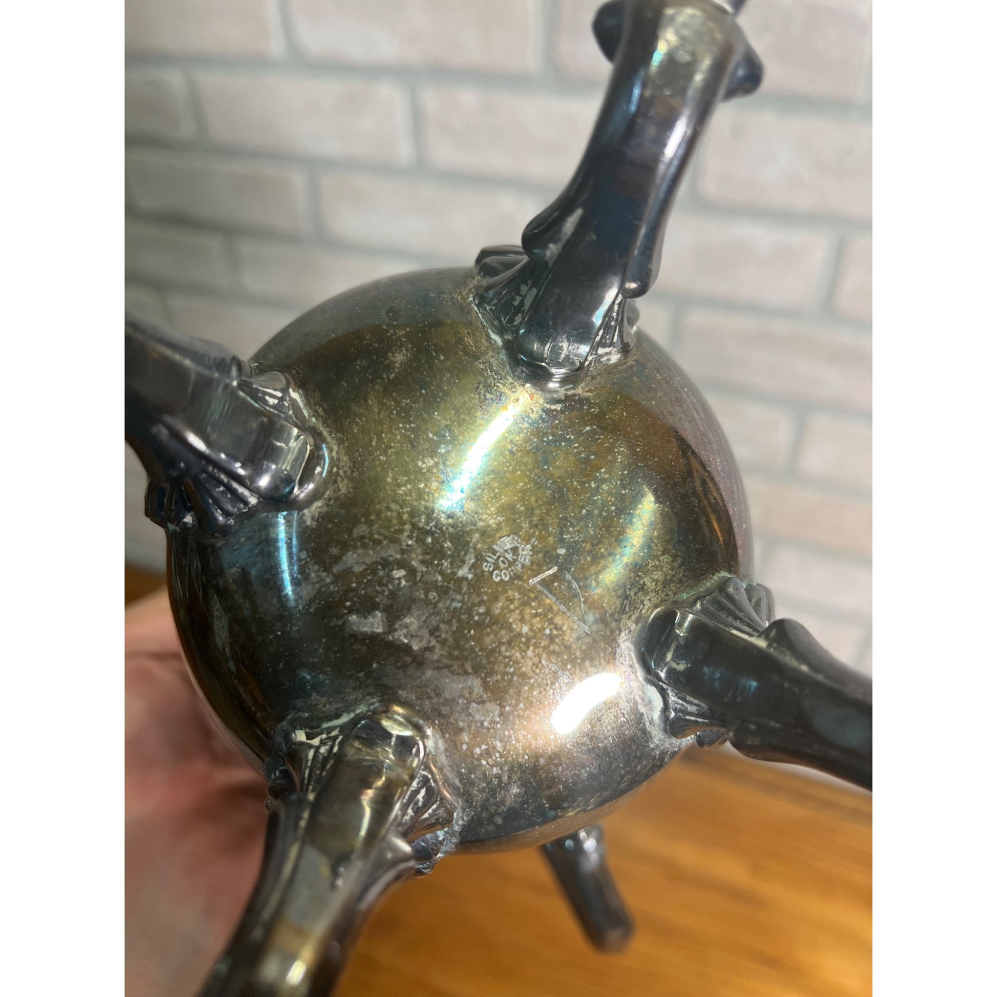 Antique Victorian Silver Plate On Copper Water/Wine Pitcher w/ Ice Lip
