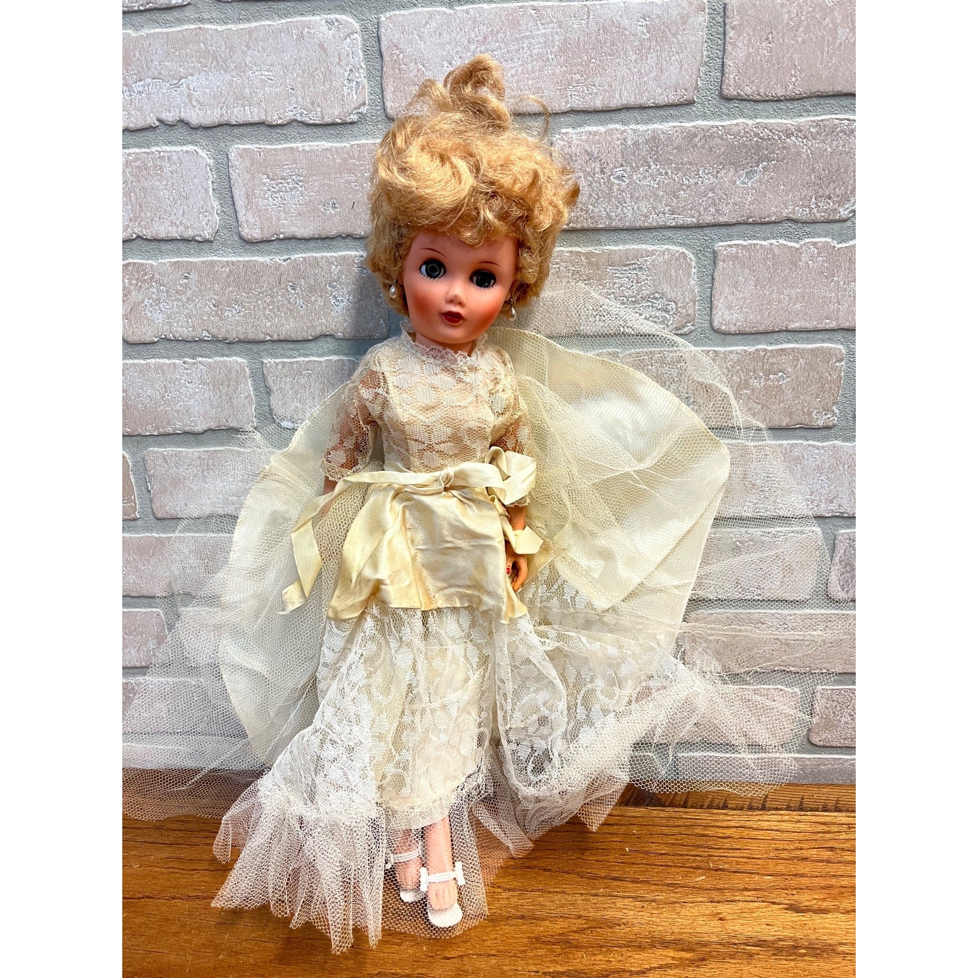 Vintage 1950s Fashion Doll 19" Original Bridal Wedding Gown Outfit Marked PTN