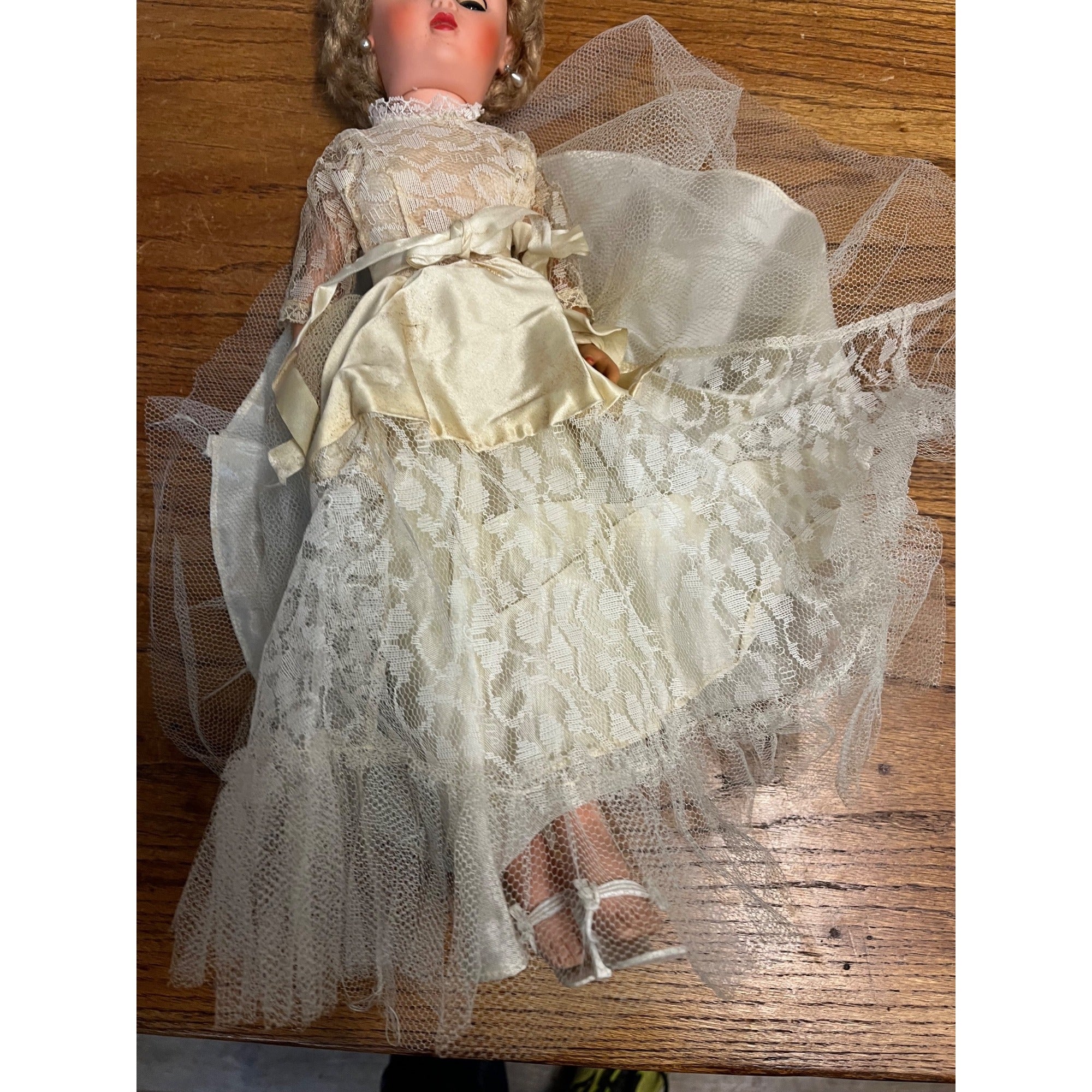 Vintage 1950s Fashion Doll 19" Original Bridal Wedding Gown Outfit Marked PTN