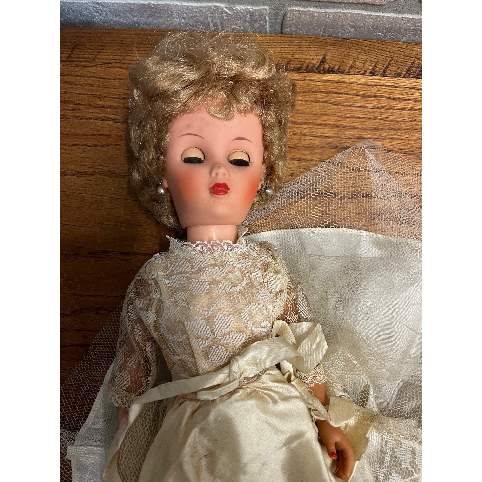 Vintage 1950s Fashion Doll 19" Original Bridal Wedding Gown Outfit Marked PTN