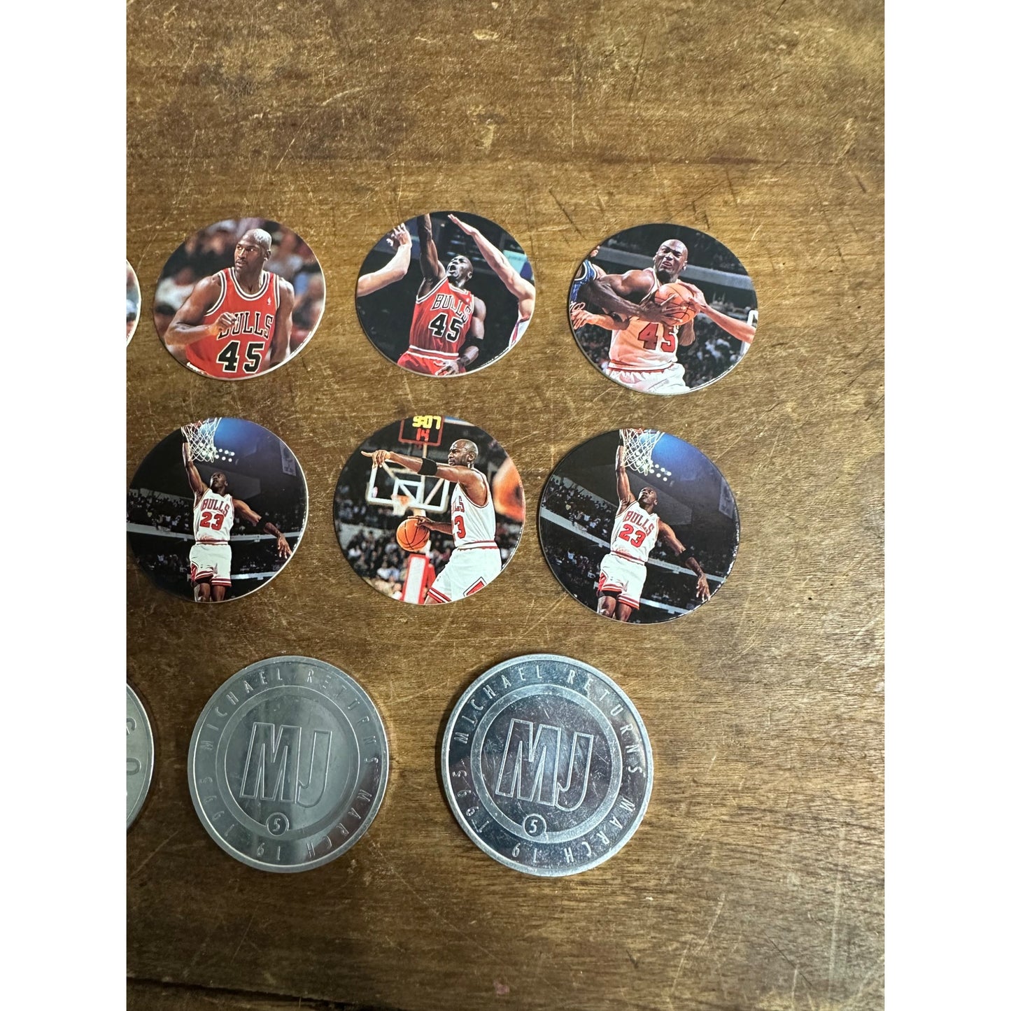 Vintage 1990s Upper Deck Michael Jordan Metal Tokens + Milk Caps POGS