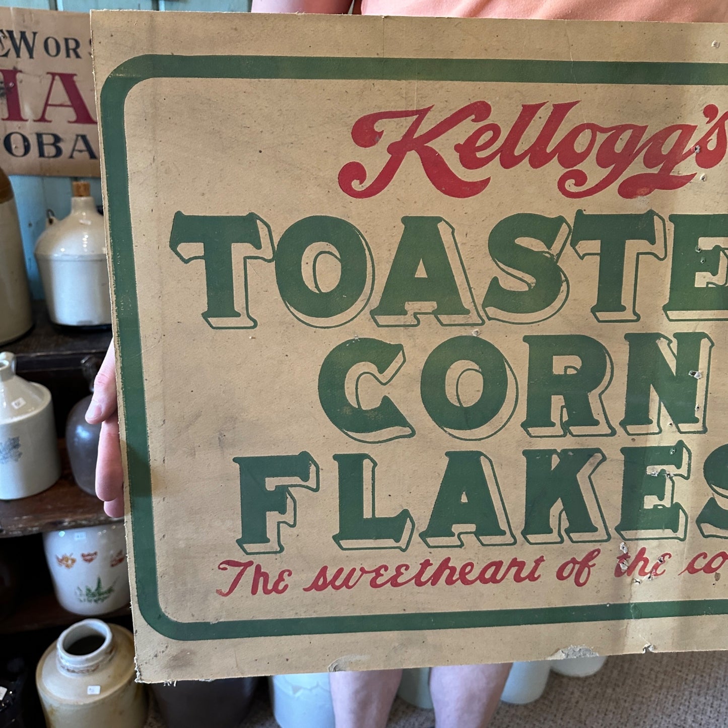 Antique 1910s Kelloggs Corn Flakes Cereal Cardbaord Advertising General Store Sign