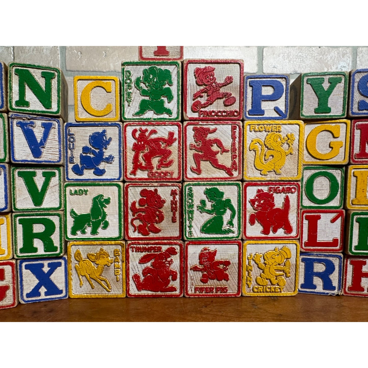 Antique Vintage Embossed Children's Alphabet Wooden Letter Blocks